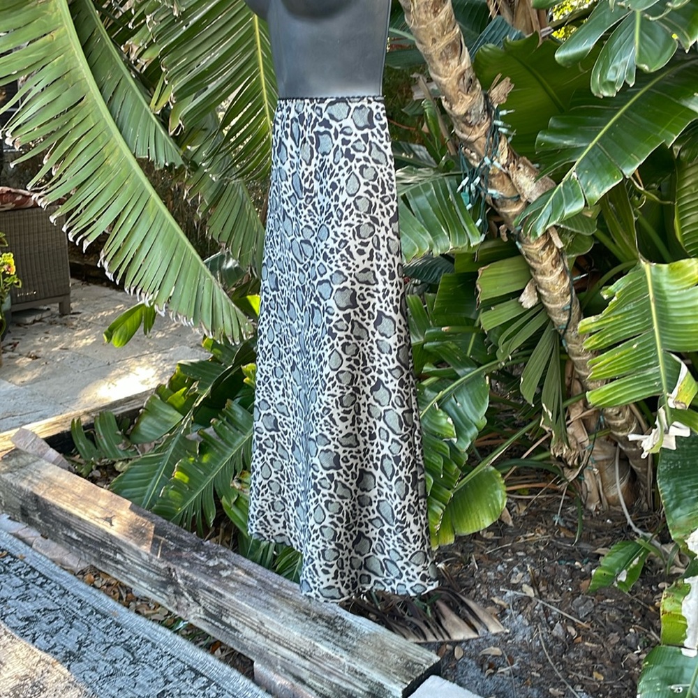 leopard print satin midi slip skirt